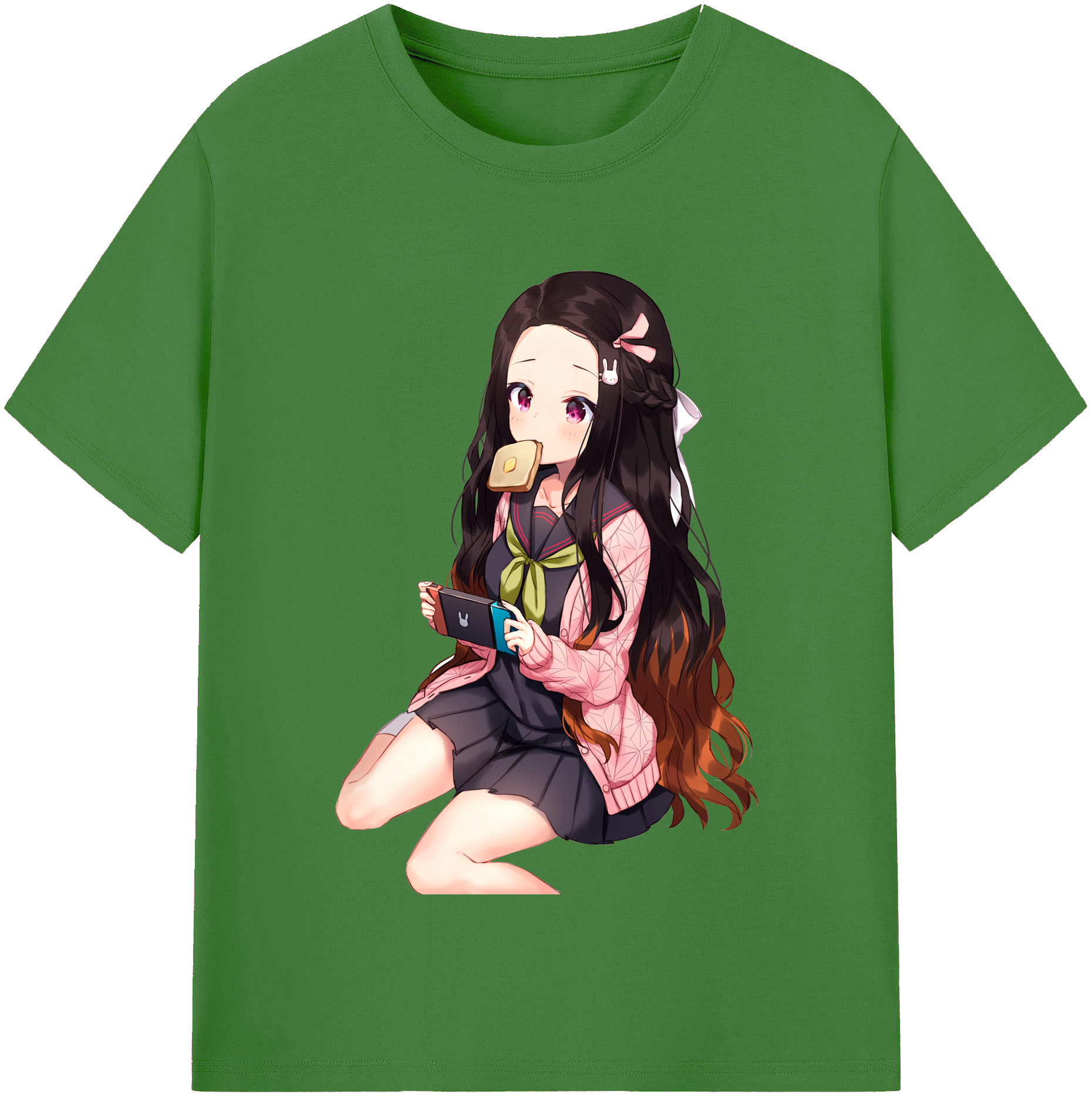 （画像用） 鬼滅の刃（きめつのやいば）竈門 禰󠄀豆子／かまど ねずこ Kamado Nezuko レディースカジュアルプリントTシャツ（綿100％）